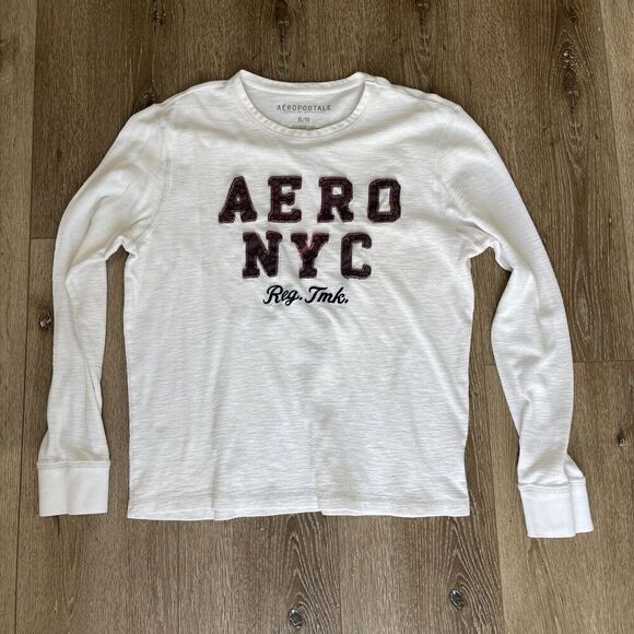 Aeropostale Men XL Thermal Long Sleeve T Shirt Y2K NYC White Waffle Lounge 90s - Picture 1 of 9